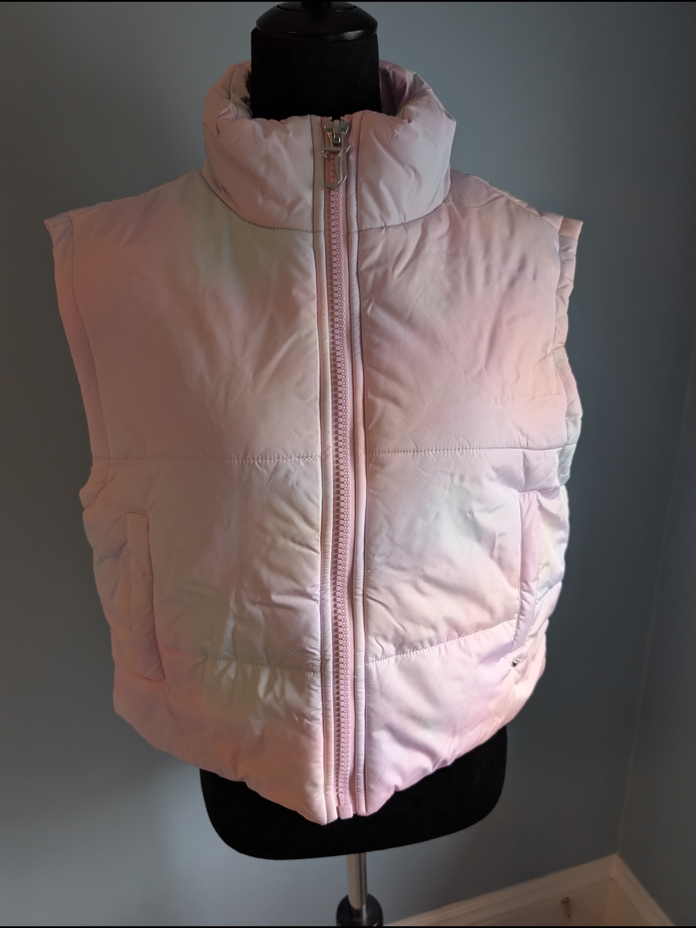 Juicy Couture Pastel Pink Puffer Vest with High Collar
